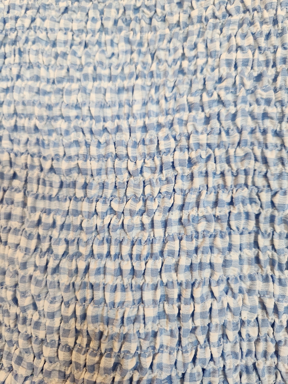 White Birch Light Blue Gingham Smocked Tiered Dress Size 1X Flutter Sleeve Lined - Picture 9 of 13